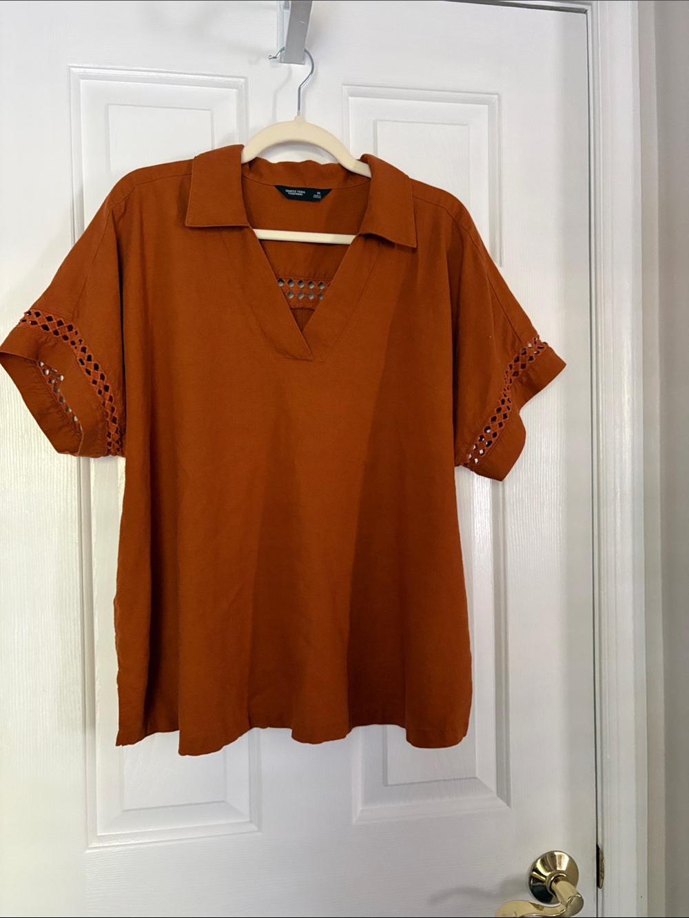 Simply Vera Vera Wang Rust V-Neck Collared Short Sleeve Tunic
